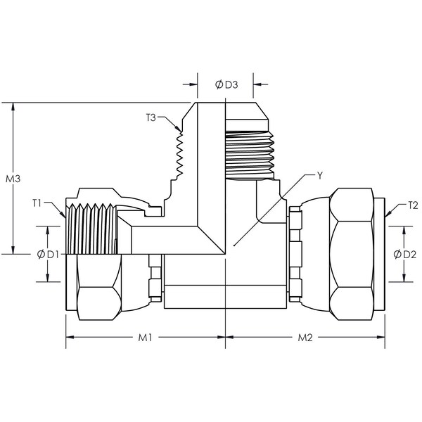 Female JIC Swivel To Female JIC Swivel To Male JIC Branch Tee